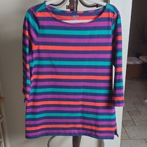 Lands' End Women Half Sleeve Stripe Tee in Purple, Teal & Orange Size Medium